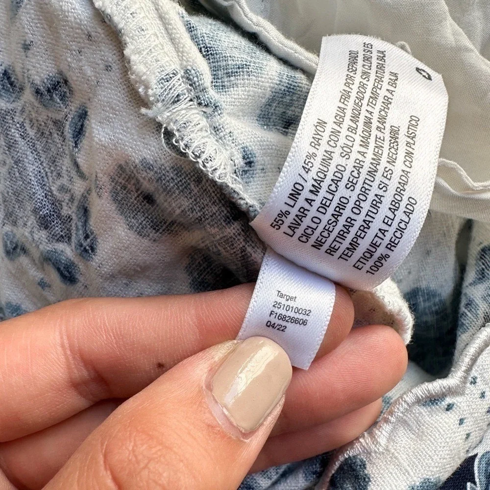 Agua Bendita Target Blue Floral Tiered Mini Skirt XXL Smocked Linen Blend